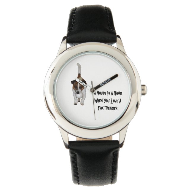 Fox Terrier, L'Amour Est Logo, Montre En Cuir Pour (devant)