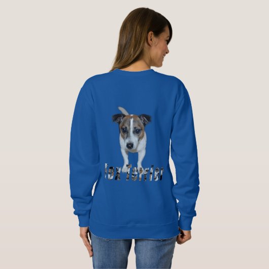 Fox Terrier met Logo, Dames blauw sweatshirt (Achterkant volledig)