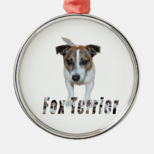 Fox Terrier met Logo, metaal Ornament. Metalen Ornament
