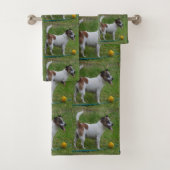 Fox Terrier met zijn gele bal, keukenset Bad Handdoek (Insitu)