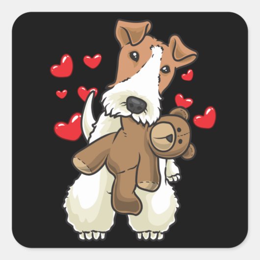 Fox Terrier Wirehaire Dog met Stuffe Animal Vierkante Sticker (Voorkant)