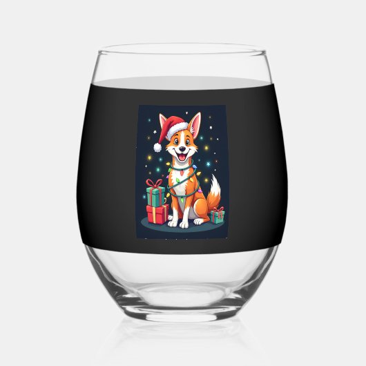 Fox Terrier Xmas Lighting Santa Fox Terrier Dog Ch Wijnglas Zonder Voet (Voorkant)