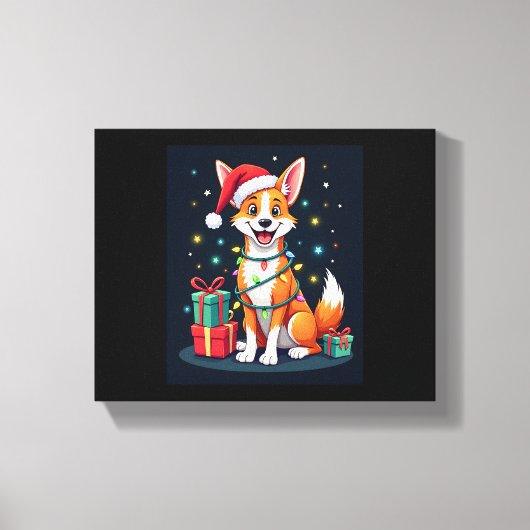 Fox Terrier Xmas Verlichting Santa Fox Terrier Hon Canvas Afdruk (Voorkant)