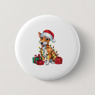 Fox Terrier Xmas Verlichting Santa Fox Terrier Hon Ronde Button 5,7 Cm