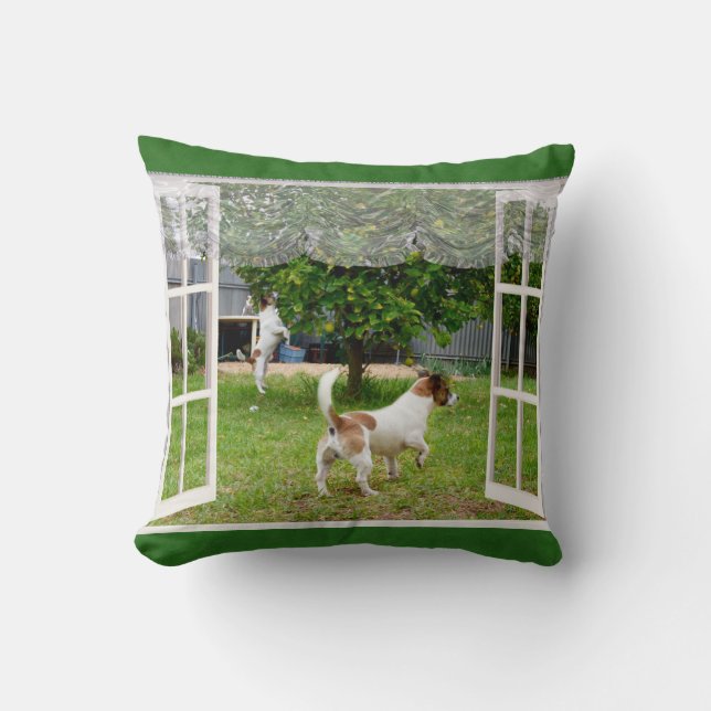 Fox Terriers die de tuin verkennen, Kussen (Voorkant)