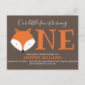 Fox Turing One First Animal Birthday Uitnodiging Briefkaart (Voorkant)