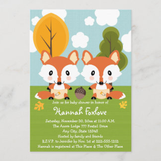 FOX TWINS IN DIAPERS-BABY SHOWER KAART