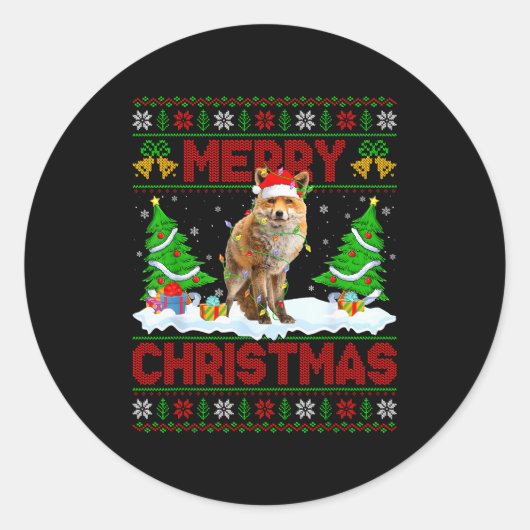 Fox Ugly Xmas Sweater Funny Fox Animal Merry Chris Ronde Sticker (Voorkant)