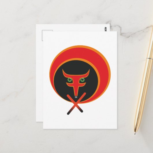 Fox van het leven - Rood. Briefkaart (Voorkant / Achterkant in situ)