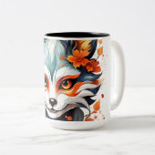Fox Vibes: tijdloze herfstkunst Tweekleurige Koffiemok (Voorkant rechts)