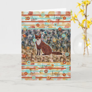 Fox WatercolorArt met Love, Live, Laugh 5x7 Kaart