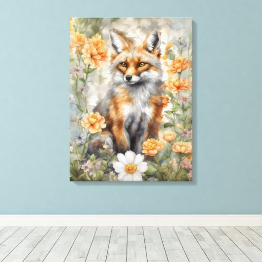Fox Waterverf artwork Canvas Afdruk (Insitu (Houten vloer))