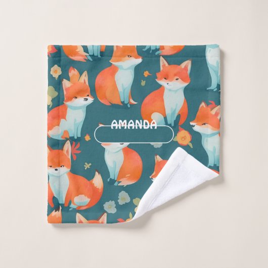 Fox Waterverf Kleurrijk Gepersonaliseerd Patroon Bad Handdoek (Wasdoekje)