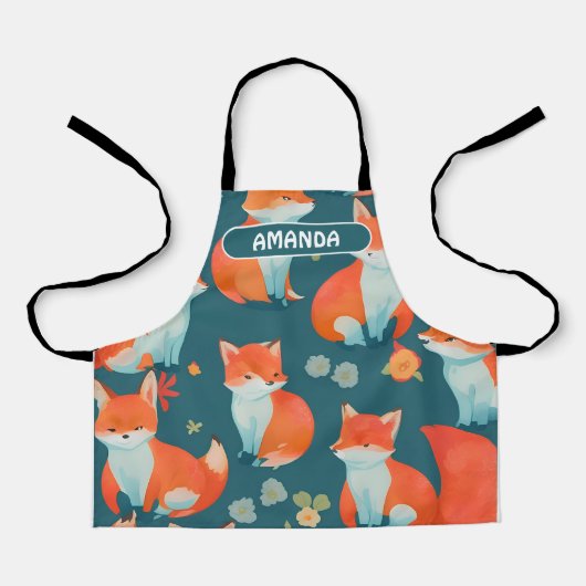 Fox Waterverf Kleurrijk Gepersonaliseerd Patroon Schort (Voorkant)