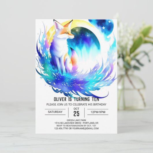 Fox Waterverf Verjaardagsviering Kaart (Staand voorkant)