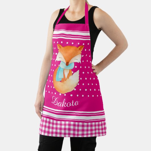 Fox welp met sjaal art naam roze wit schort (Insitu)