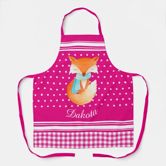 Fox welp met sjaal art naam roze wit schort (Voorkant)