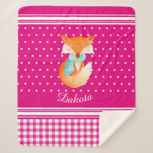 Fox welp met sjaal art naam roze wit sherpa deken