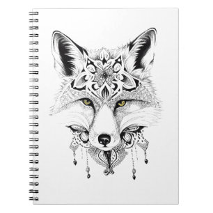 Fox Wild Animal Natuur Illustratie Art Tattoo Notitieboek