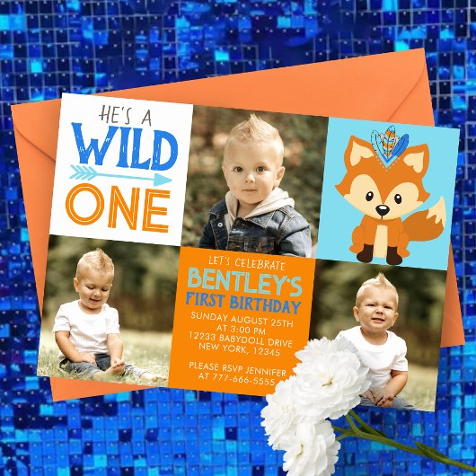 Fox Wild One 3 Photo Invitation pour le premier an