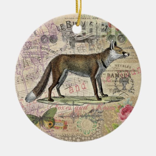 Fox Wildlife Collage Illustratie Keramisch Ornament (Voorkant)