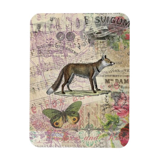 Fox Wildlife Collage  Illustratie Magneet (Verticaal)
