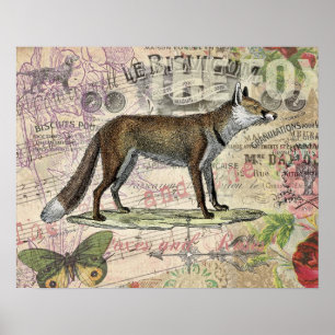 Fox Wildlife Collage  Illustratie Poster