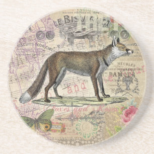 Fox Wildlife Collage  Illustratie Zandsteen Onderzetter