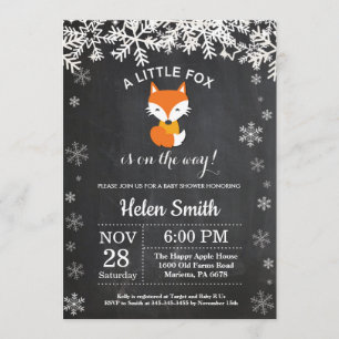 Fox Winter Baby shower Chalkboard Uitnodiging