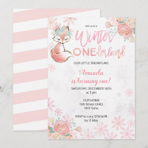 Fox Winter ONEderland Snow Birthday Invite Kaart