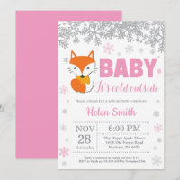 Fox Winter Pink Girl Baby shower Snowflake