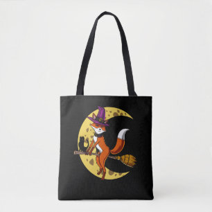 Fox Witch RIding a Broom Funny Halloween Animal Draagtas
