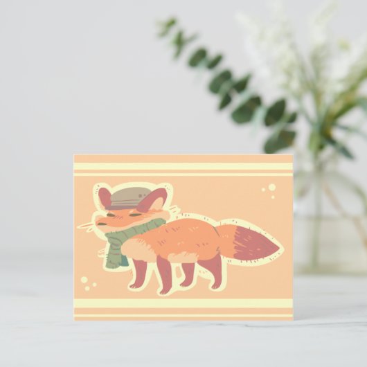 Fox with Hat and Scarf Postcard Briefkaart (Staand voorkant)