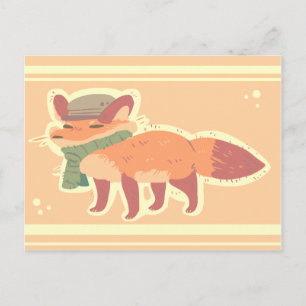 Fox with Hat and Scarf Postcard Briefkaart