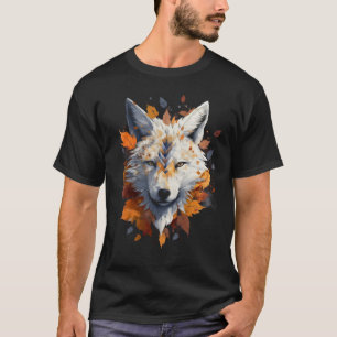 Fox Witte Wolf Herfst bladeren Dier Kunstwerk Fox T-shirt