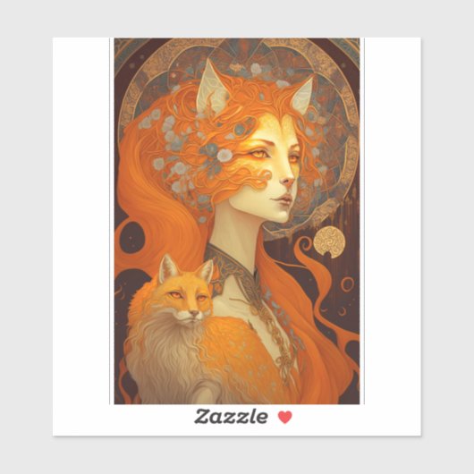 Fox Woman Fantasy Art Sticker (Vel)