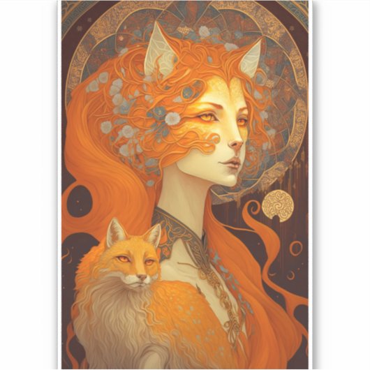Fox Woman Fantasy Art Sticker (Voorkant)
