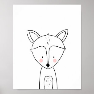 Fox Woodland Animal Nursery Wall Art Monochrome Poster