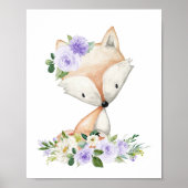Fox, Woodland Animals, Boho, Purple Flowers Poster (Voorkant)