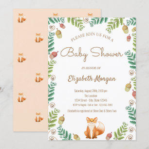 Fox, Woodland Baby shower Invitation Kaart