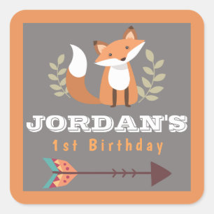 Fox Woodland Critters Forest Boho Bohemian BOYS Vierkante Sticker
