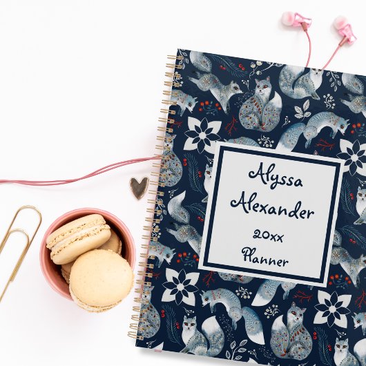 Fox Woodland Watercolor Art Monogramme Nom bleu