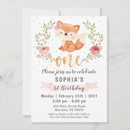 Fox Woodland Wild Un Anniversaire Fête Invitation (Devant)