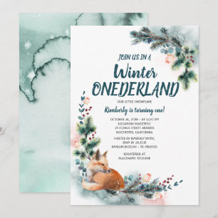 Fox Woodland Winter Onederland Baby Verjaardagsfee Kaart