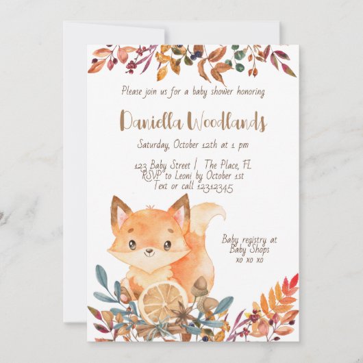Fox woodlands herfst baby shower kaart (Voorkant)