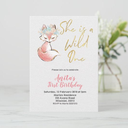 Fox Ze is een Wild One verjaardagsuitnodiging Kaart (Staand voorkant)