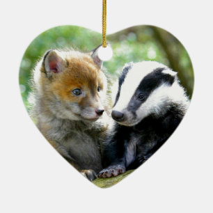 Foxcub en Badger Cute! Keramisch Ornament
