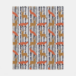 Foxes and Deer Woodland Custom Fleece Deken