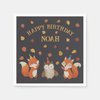Foxes and Owl Woodland Fall Kids Birthday Party Servet