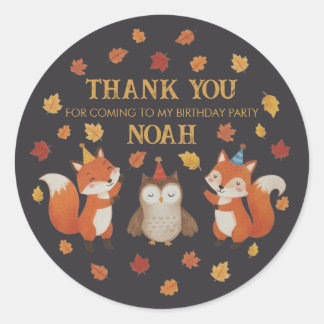 Foxes and Owl Woodland Fall Kids Birthday Sticker